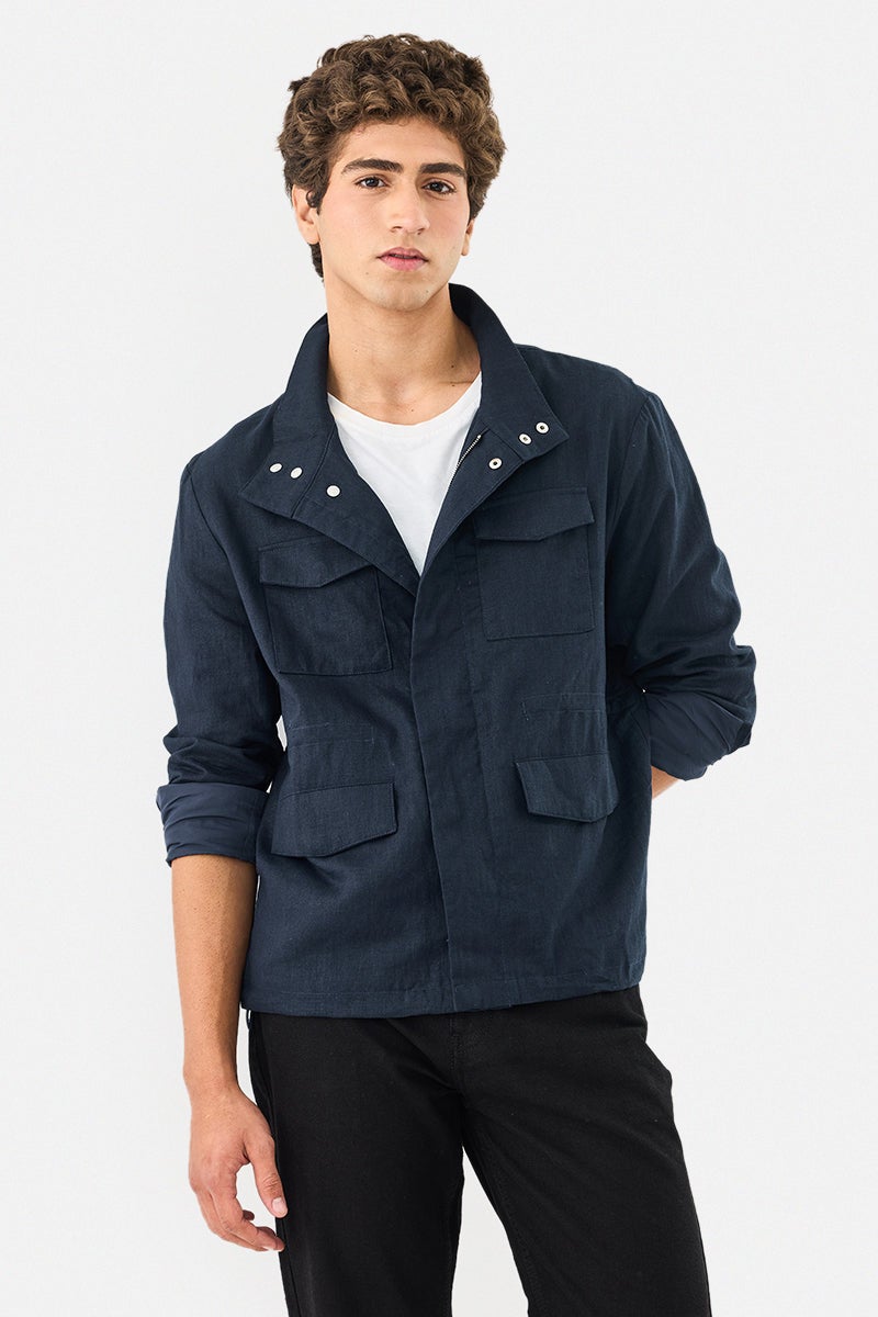 SNITCH Linen Blend Snap Button Jacket - Image 1